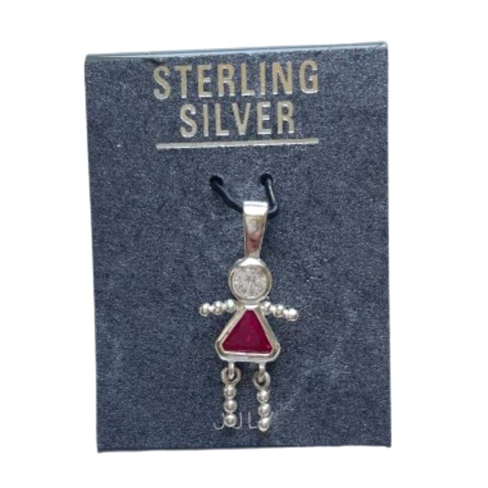 Sterling Silver 925 July Birthstone Baby Girl Rhinestone Charm Pendant
